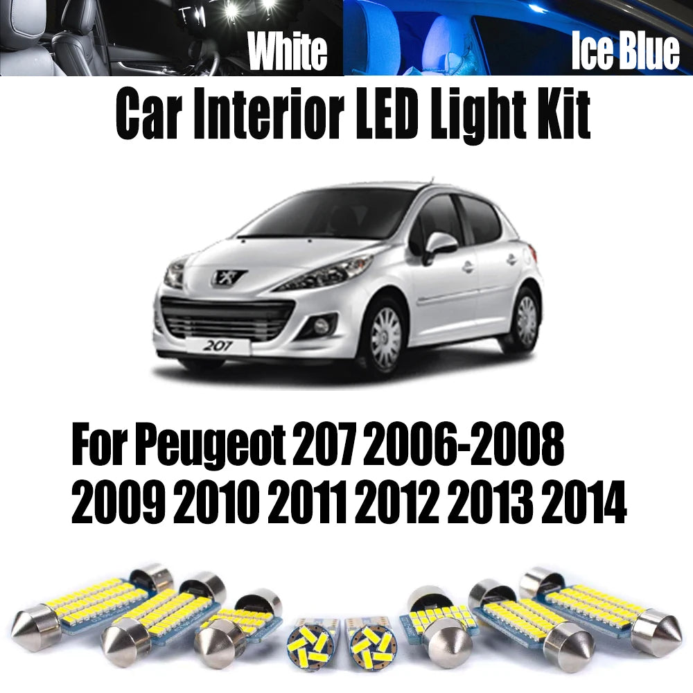 14-Piece LED Interior Light Kit for Peugeot 207 2006-2008 - Canbus Dome Map Door Trunk Bulbs | AUTOKITSHOP