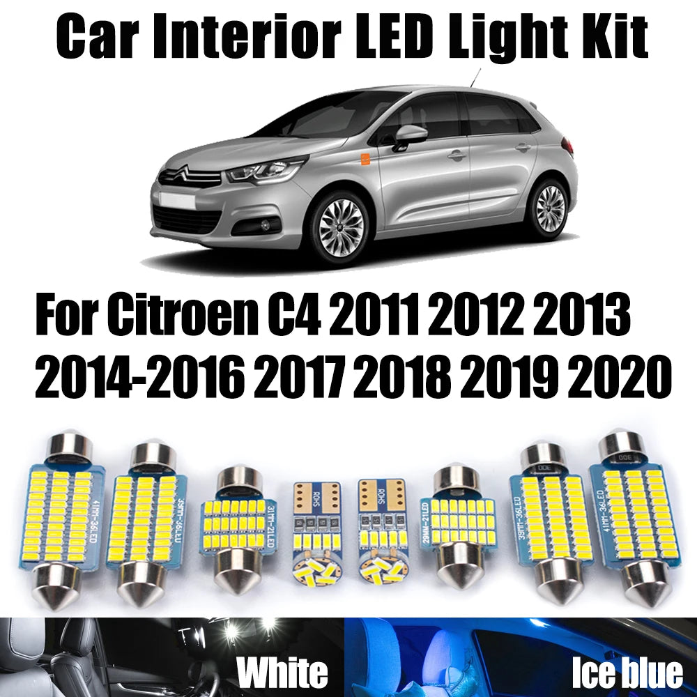 17-Piece LED Interior Light Kit for Citroen C4 2011- 2016 - Canbus Dome Map Door Trunk Bulbs | AUTOKITSHOP