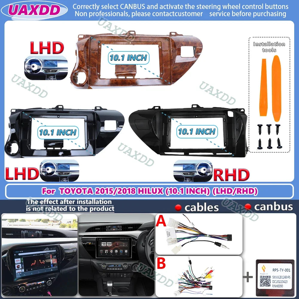 For Toyota 2015 2018 HILUX 10.1inch 2 Din Car stereo radio Android frame panel fascia cabl