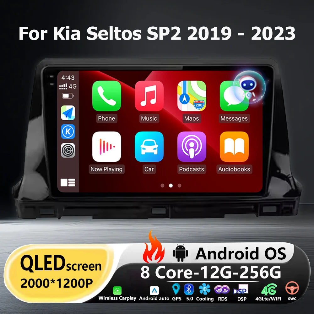QLED Screen Car Radio GPS Multimedia Video Player Tools For Kia Seltos SP2 2019 - 2023 And