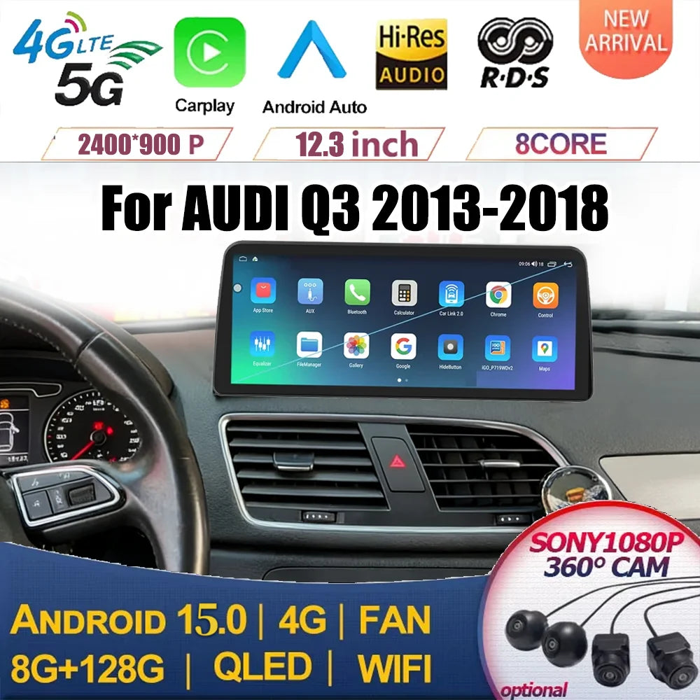 12.3 Inch 2400*900 For AUDI Q3 2013-2018 Android 15 Car Radio Car Multimedia Player GPS WI | AUTOKITSHOP
