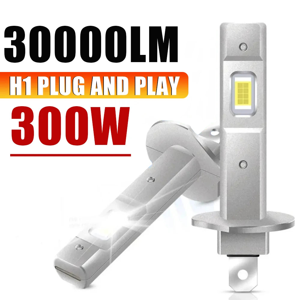 2Pcs Canbus LED Light Bulb H1 LED Headlight Mini Size Design Wireless Fanless For Car LED Lamp 7585 CSP Chip 300W 12V