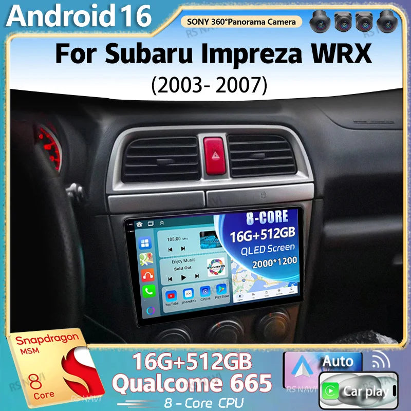 Android 16 For Subaru Impreza WRX 2003 - 2007 2K QLED Android Car Radio Multimedia Video P