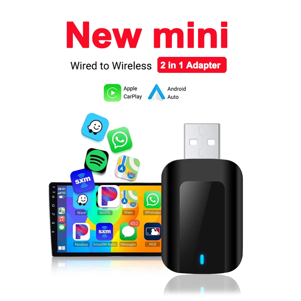 2IN1 for Mazda Subaru Citroen Audi Mercedes Kia Ford Opel Wireless CarPlay AdapterWireless