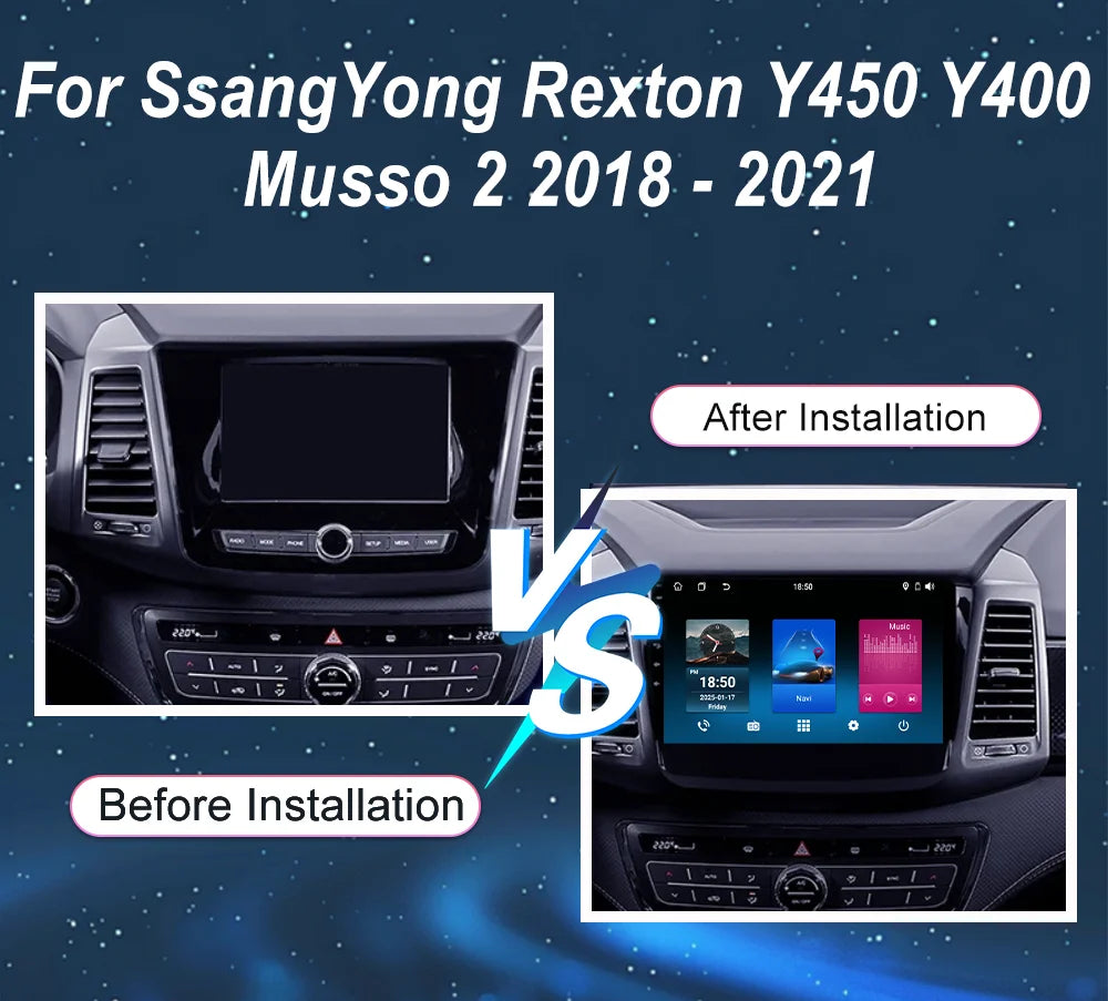 Car Android 15 Radio Stereo For SsangYong Rexton Y450 Y400 Musso 2 2018 -2021 Auto High-Pe