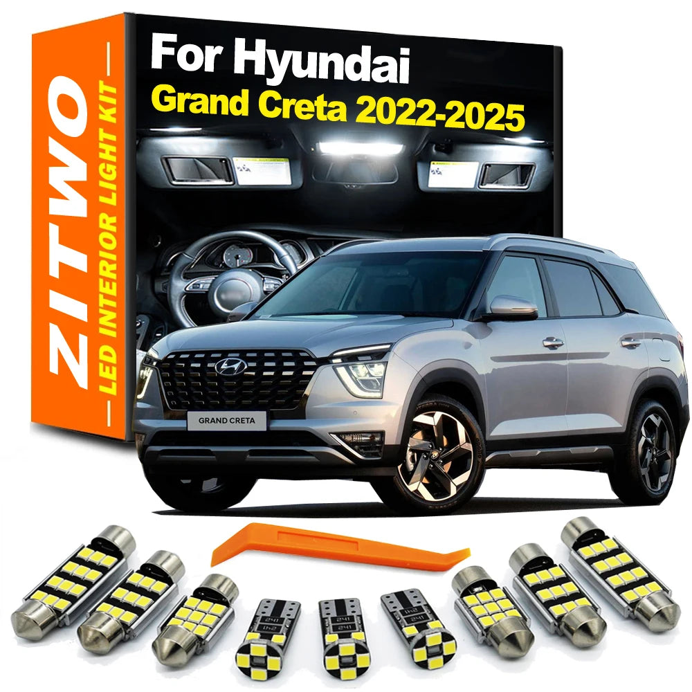 ZITWO 12Pcs Canbus Car LED Interior Light Kit For Hyundai Grand Creta 2022 2023 2024 2025 Dome Map Sun Visor Bulb Accessories