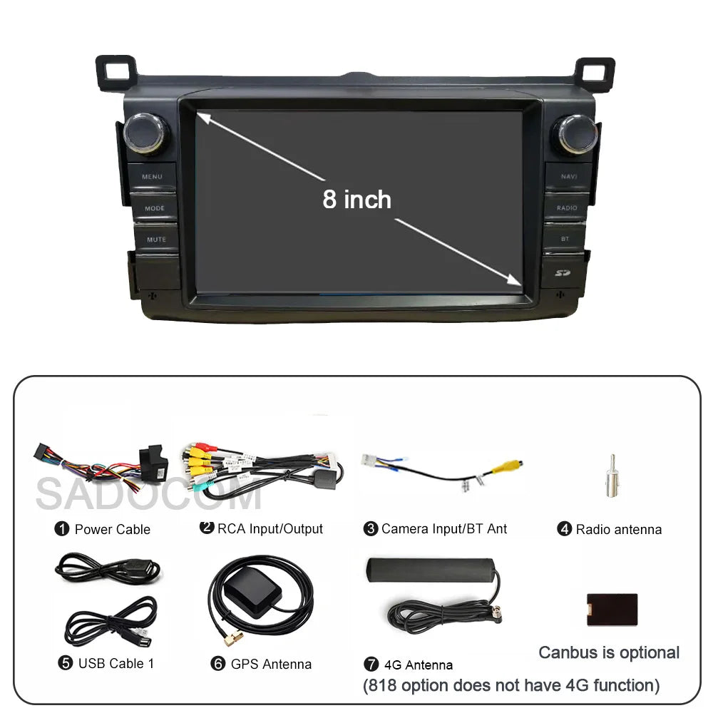 8" Wireless CarPlay Android 14.0 8Core 12G+256G GPS Car Radio Player for Toyota RAV4 2013-2017 - WiFi Multimedia Navigat