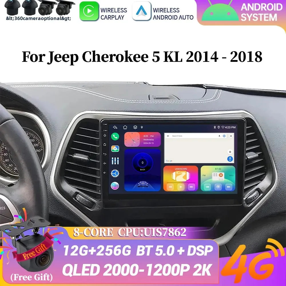 For Jeep Cherokee 5 KL 2014-2018 Car Radio Multimedia Navigation 4G Stereo Wireless Blueto