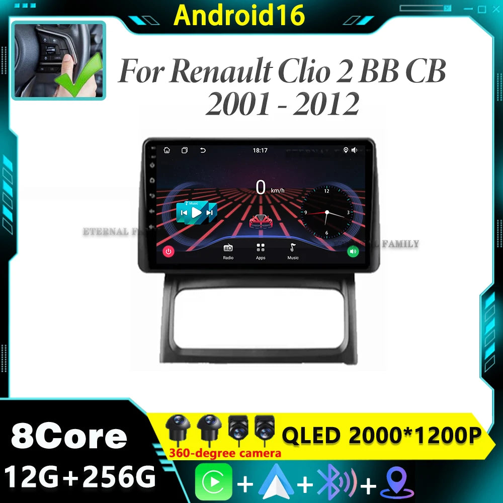 Navigation For Renault Clio 2 BB CB 2001 - 2012 Android 16 car Multimedia Video Player Aut