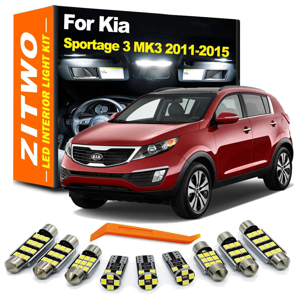 ZITWO 10Pcs Car Indoor Lamp For Kia Sportage 3 MK3 2011 2012 2013 2014 2015 LED Bulb Interior Dome Map Sun Visor Trunk Light Kit