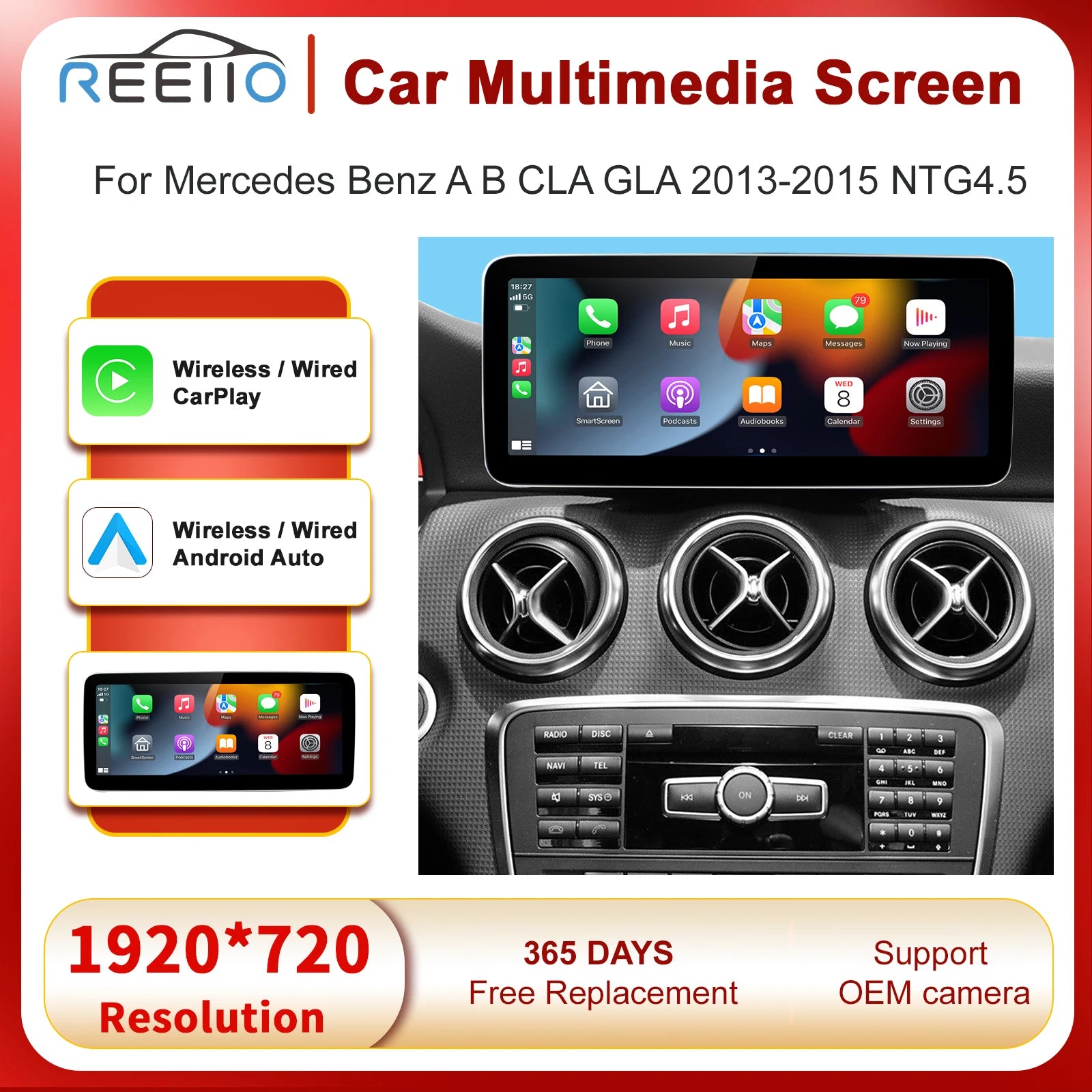 1920*720 Car Multimedia Display For Benz A B CLA GLA W176 W463 W246 2013-2015 NTG4.5 Touch