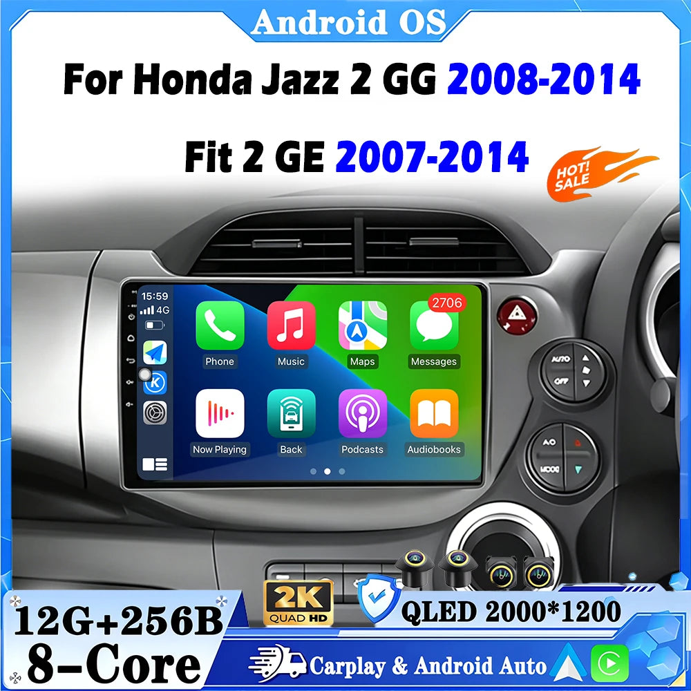 Car stereo for Honda Jazz 2 GG 2008-2014 Fit 2 GE 2007-2014 radio multimedia player Blueto