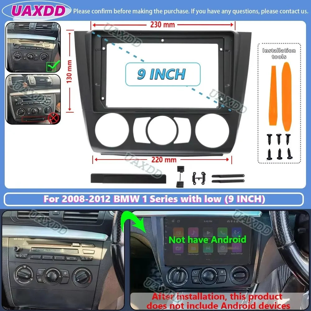 For 2008-2012 BMW 1 Series 9inch 2 Din Car stereo MP5 Android frame panel fascia cable har