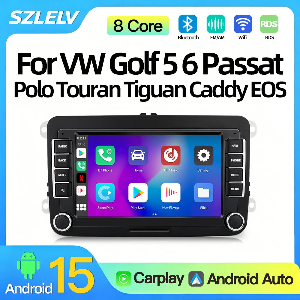 SZLELV Android 15 Auto Wireless Carplay Car Stereo Player GPS 4G WIFI FM BT For VW Golf 5