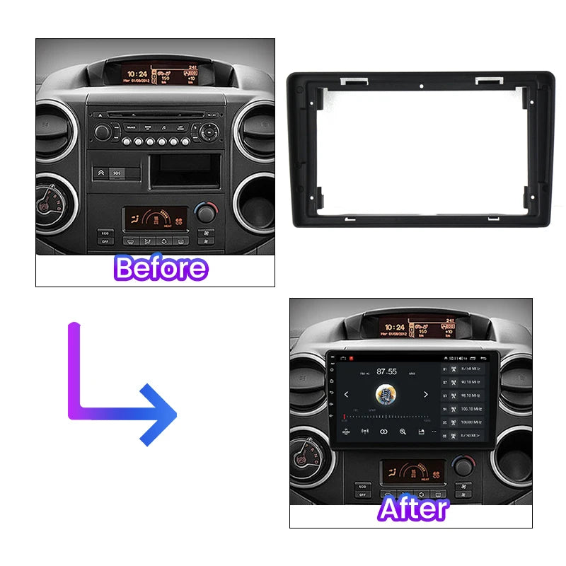 For Citroen Berlingo 2 B9 2008 - 2019 Car Radio 9 Inch Stereo Dashboard Panel Frame Power  | AUTOKITSHOP