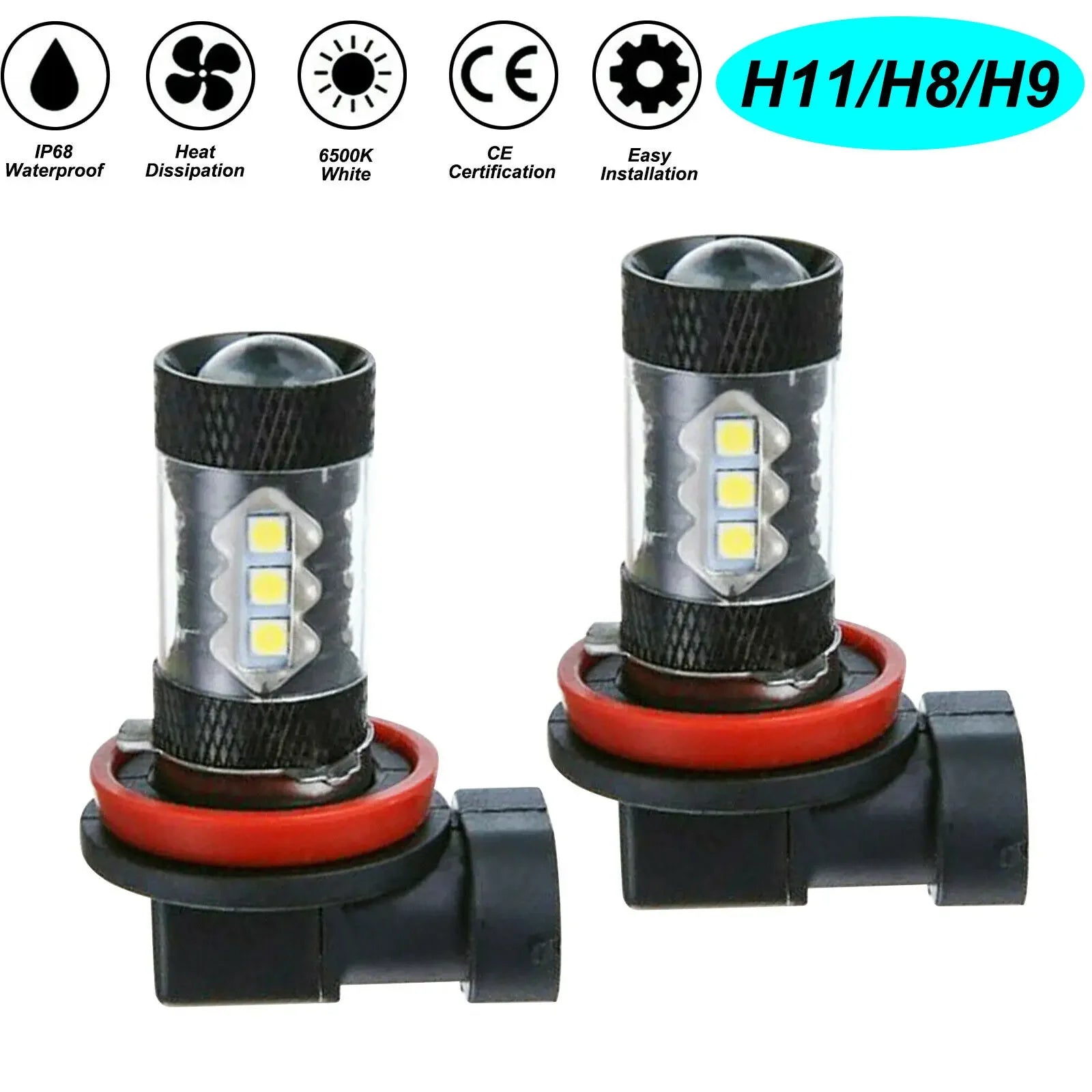 H11 LED Car Fog Lights Bulbs DRL 9005 H8 H9 H16 6000K White Motorcycle Headlight High Low