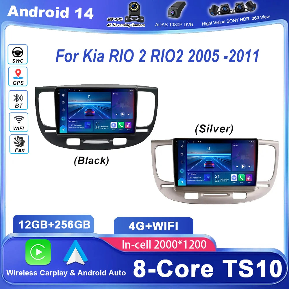 Android 14 GPS Navigation Radio Stereo For Kia RIO 2 RIO2 2005 -2011 Car Multimidia Video