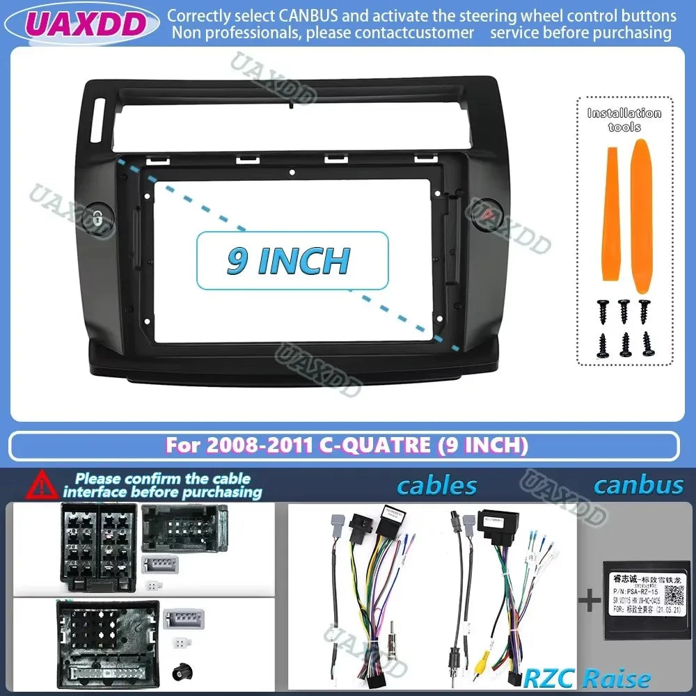 For 2008-2011 CITROEN C-QUATRE C4 C-TRIOMPHE 9INCH Car Android frame panel fascia cable ha