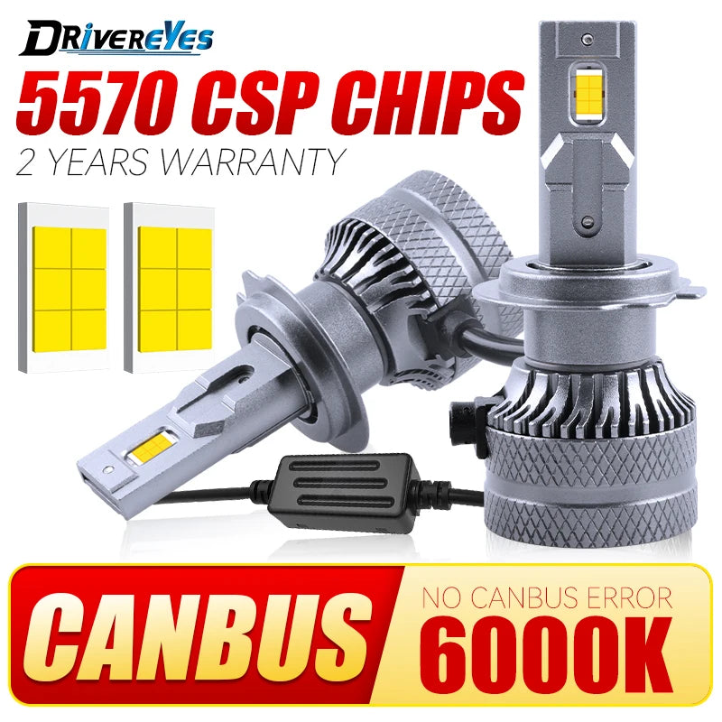 Drivereyes H7 LED Headlight Canbus 5570 CSP H4 H1 H11 H8 9005 9006 HB3 HB4 H9 6000K Turbo