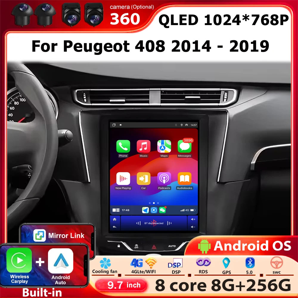 9.7 Inch For Peugeot 408 2014 - 2019 Android 16 Car Radio Multimedia Video Player GPS Navi