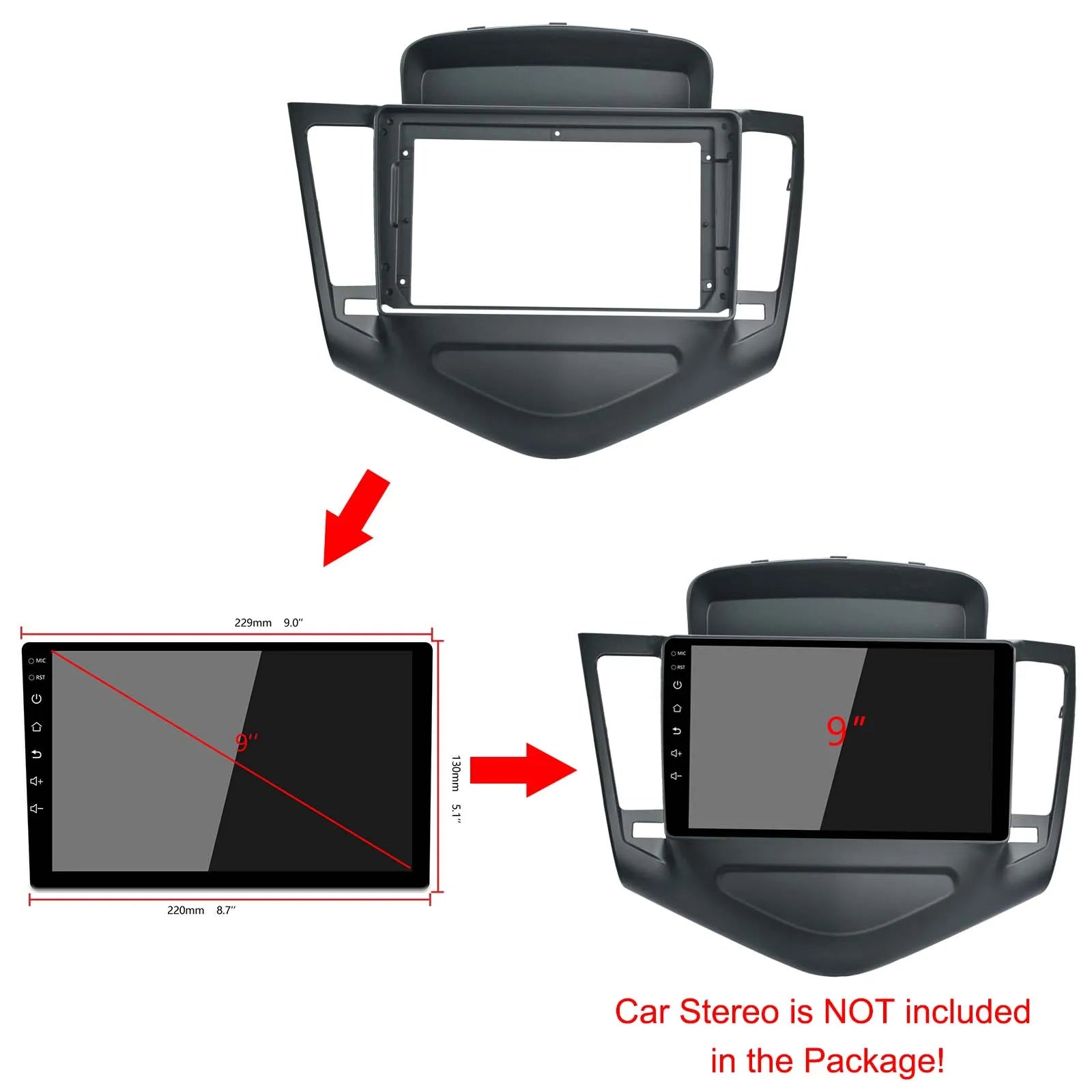 9 Inch Car Fascia for CHEVROLET CRUZE 2009 10 11 12 13 2014 Stereo Panel Dash Installation | AUTOKITSHOP