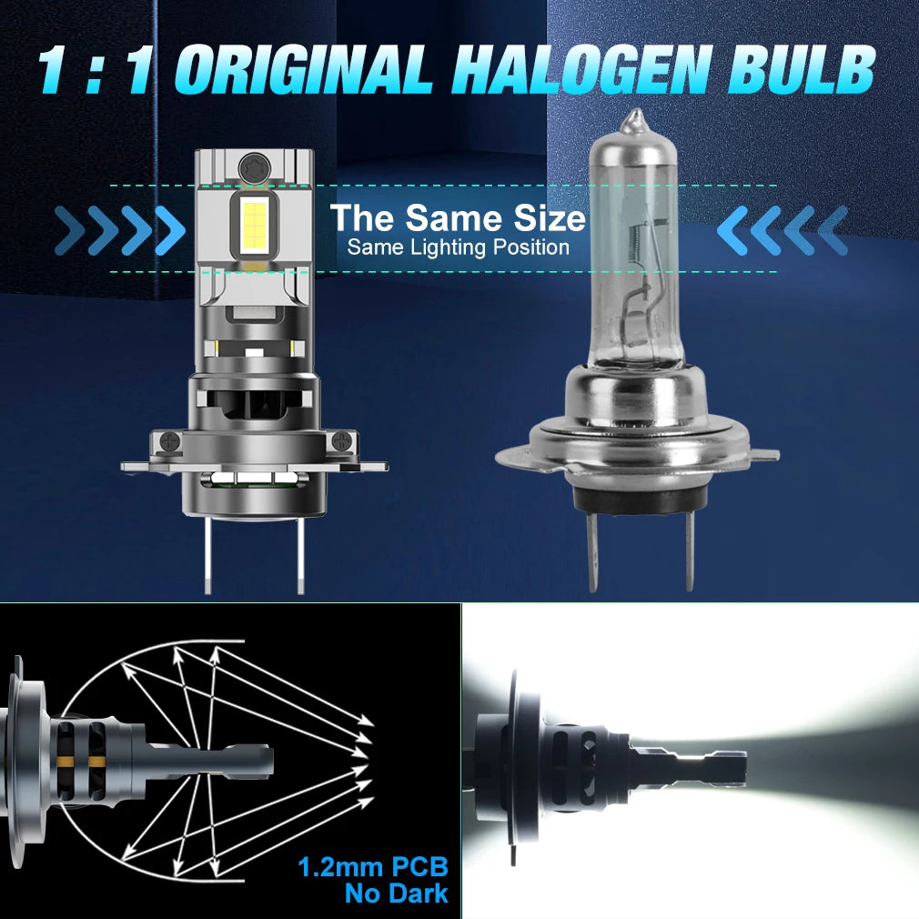 H7 LED Car Headlight Bulbs 1:1 Size Mini Turbo Head Lamp 60W LED Auto Lamps 6500K White 12