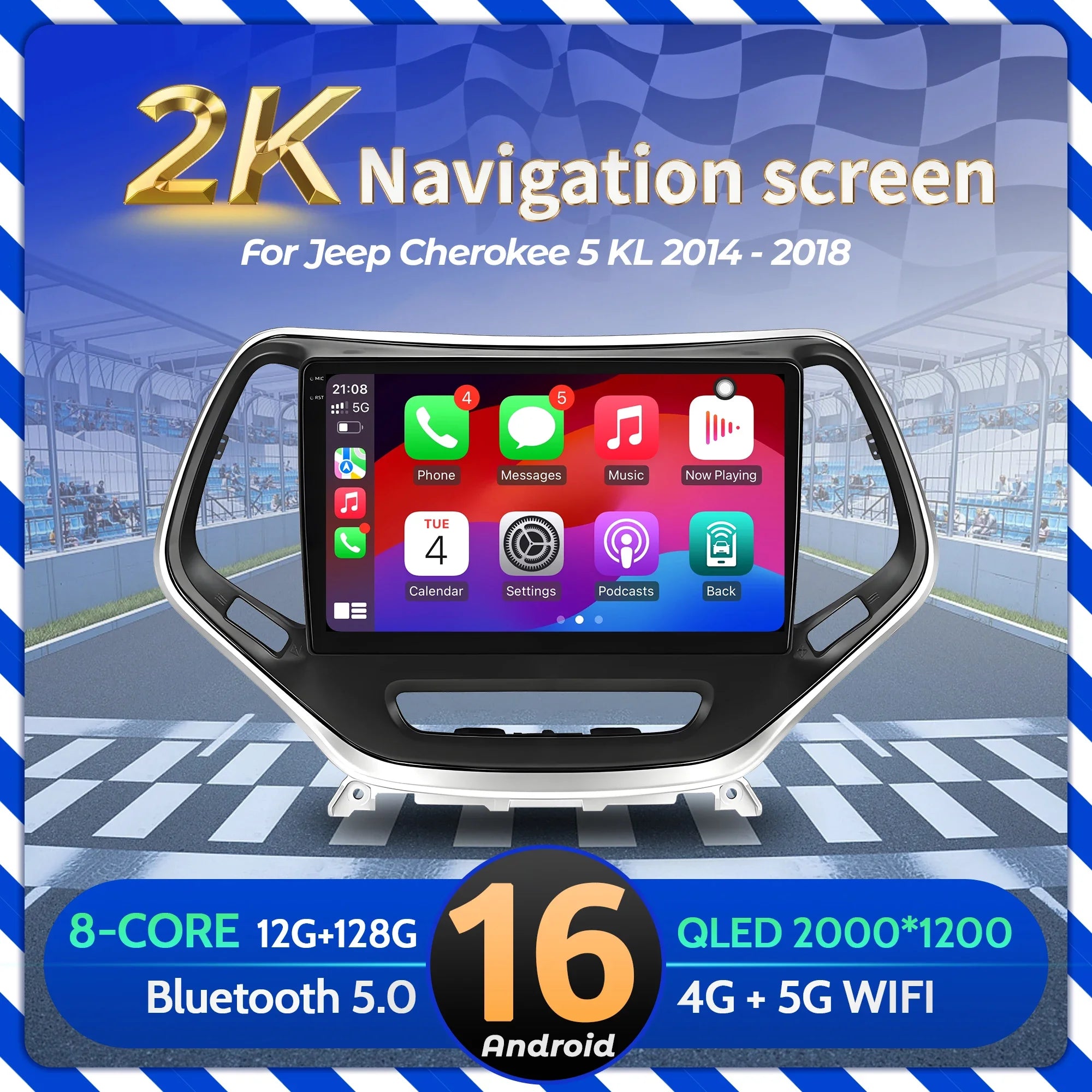10inch Car Radio Android 16 For Jeep Cherokee 5 KL 2014-2018 BT Carplay Multimedia Navigat