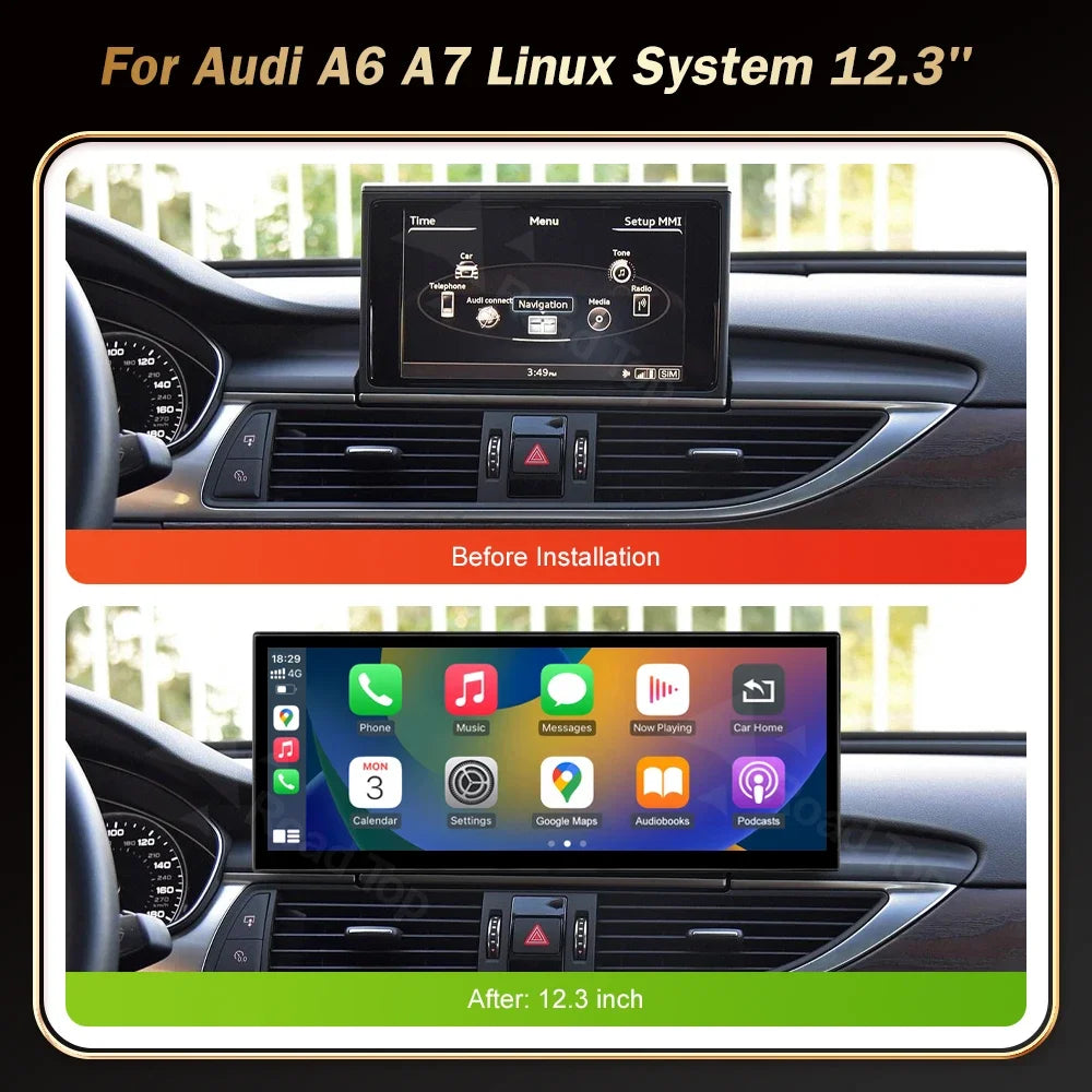EU RoadTop 12.3 inch Wireless CarPlay For Audi A6 A7 MIB2 2016-2018 Multimedia Display And