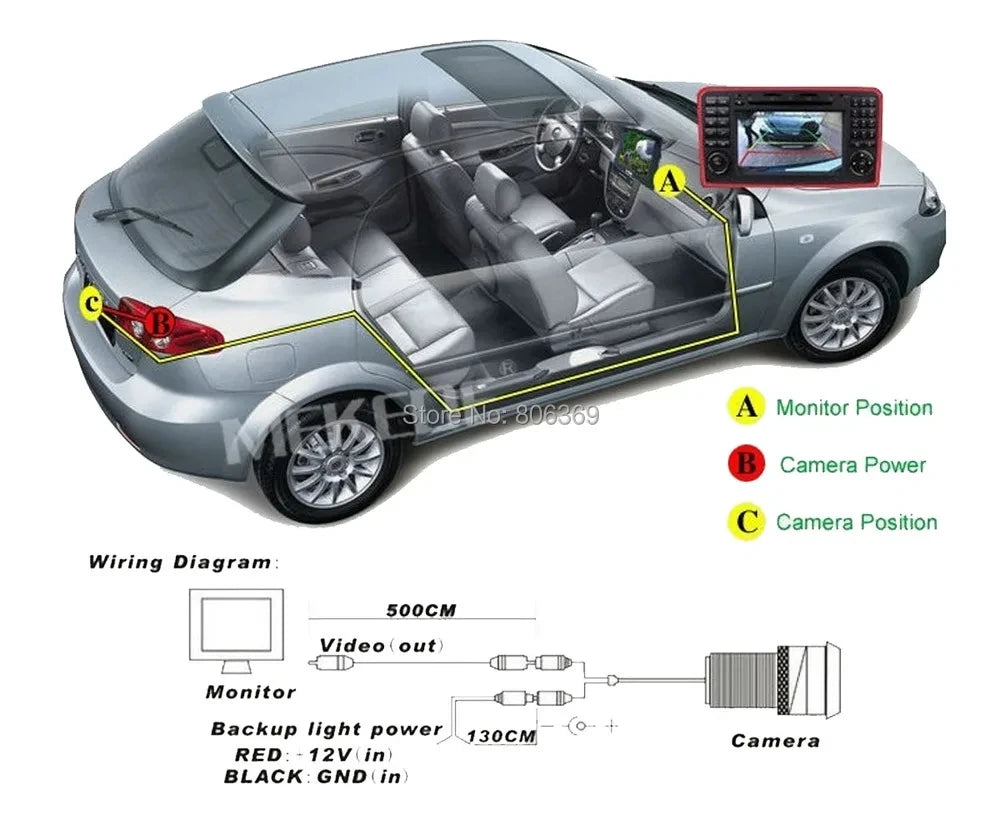 1080P Car Rear 170 Degree High-Definition lmage Fisheye camera 4 LED Night Vision Reversin
