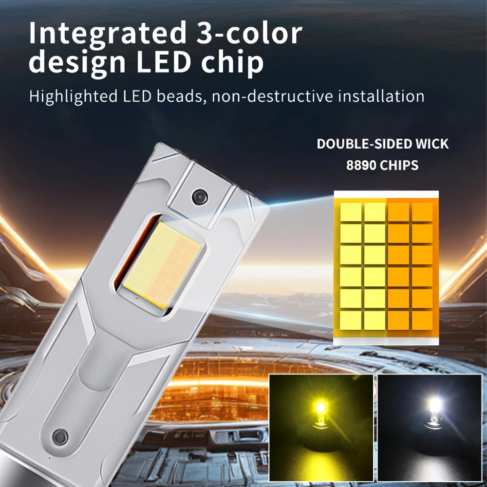 H7 LED Headlight Bluetooth APP Control 12V 3000-6000K Smart LED 48pcs Chip High Power for
