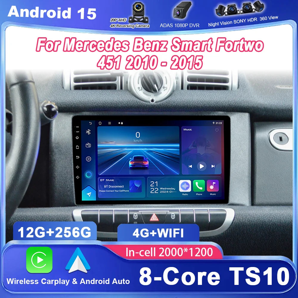 Car Android 15 GPS Navigation For Mercedes Benz Smart Fortwo 451 2010 - 2015 Auto Radio St
