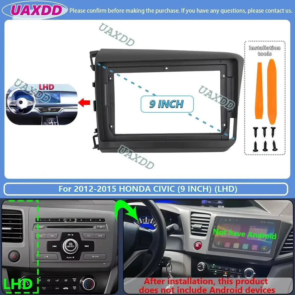 FOR 2012-2015 HONDA CIVIC 9INCH 2 Din Car Android frame Center fascia cable video harness