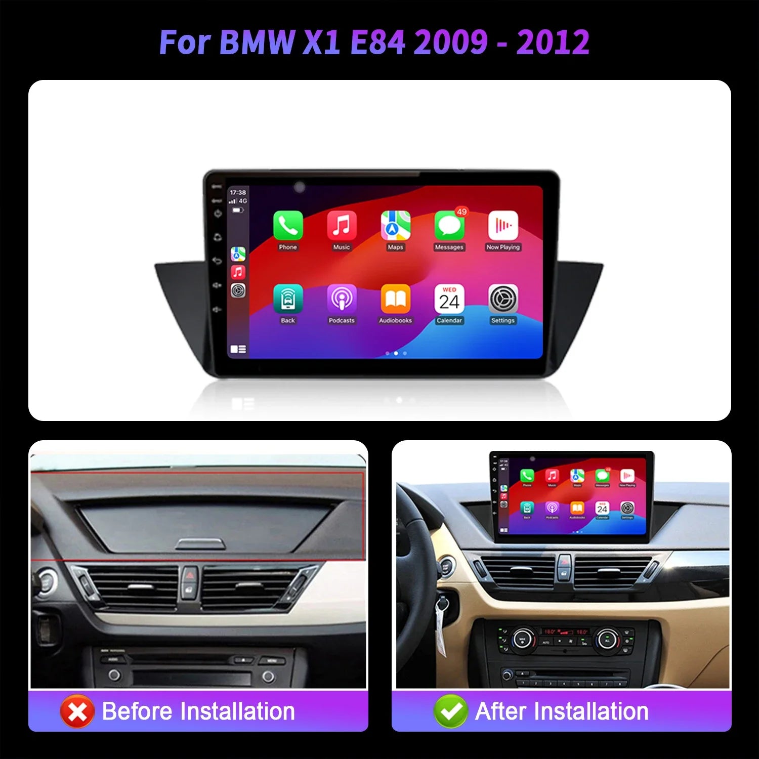 For BMW X1 E84 2009-2012 Android 14 Car Radio Wireless Bluetooth Carplay Multimedia 7862S