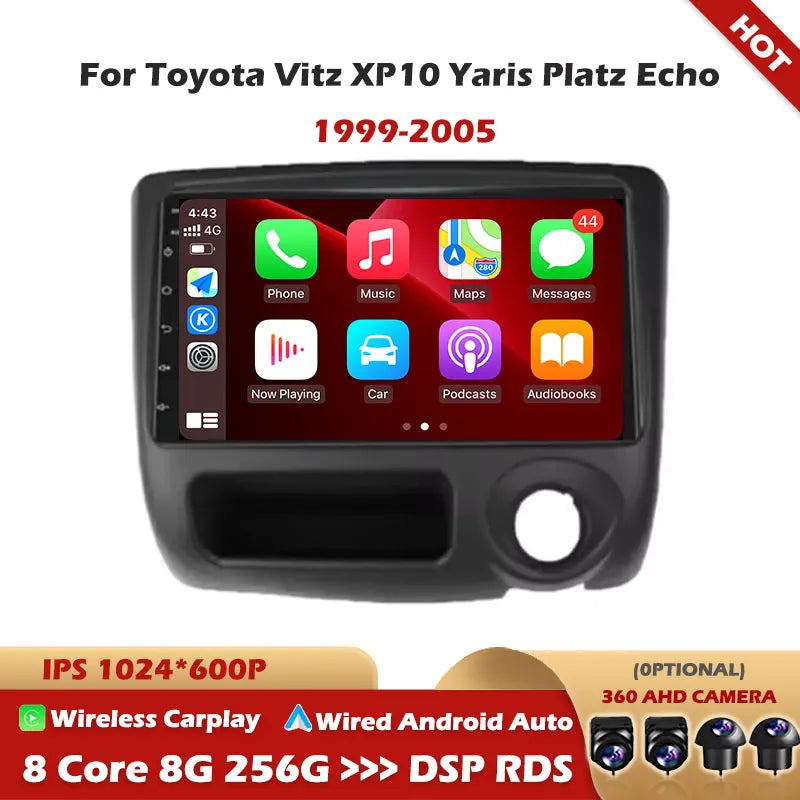 For Toyota Vitz XP10 Yaris Platz Echo 1999-2005 Android 16 Car Radio Multimedia Stereo Aut