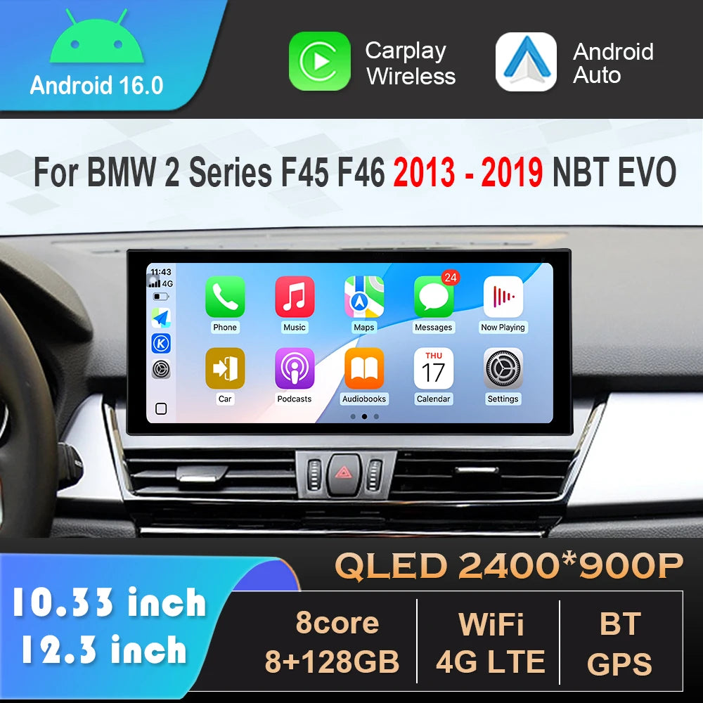 Android 16 for BMW 2 Series F45 F46 2013 2014 2015 - 2019 NBT EVO System Carplay 4G Wifi G