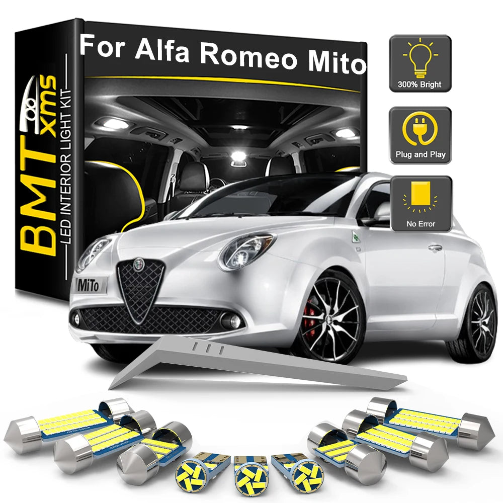 10-Piece LED Interior Light Kit for Alfa Romeo Mito 955 2008-2015 - Canbus Dome Map Door Trunk Bulbs | AUTOKITSHOP