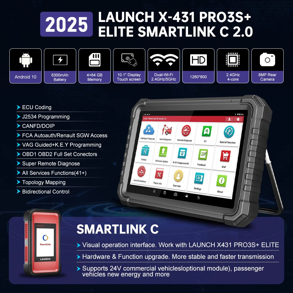 LAUNCH X431 PRO3S+ ELITE Advanced Programming TOOL J2534 CAN FD DOIP Online Coding All Sys | AUTOKITSHOP