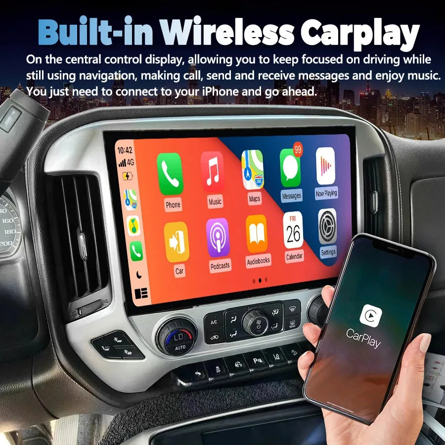 Android Qled Screen Stereo Car Radio For Chevrolet Silverado GMC Sierra 2014-2019 GPS Navi | AUTOKITSHOP