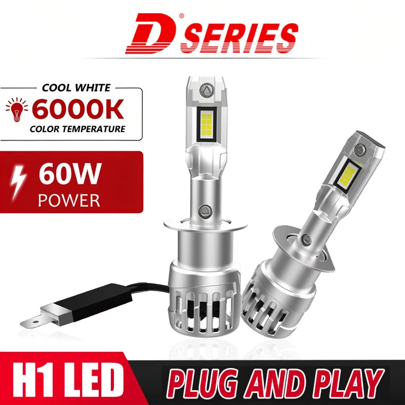 H1 H3 LED Bulb Halogen Replacement 880 881 6000k 60W High Beam Headlight 1: 1 Size Fanless