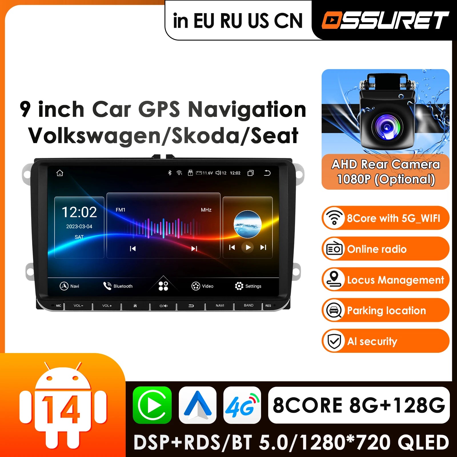9'' Android Car Radio GPS Multimedia Player for VW Passat B6 B7 B8 Golf 5 6 Caddy Polo T5 Touran - Carplay Auto 4G AI Su