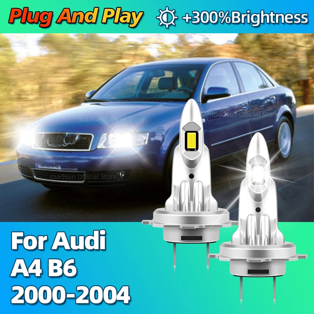 6000K H7 LED Bulbs CSP Chip High Power 180W Car Headlight Wireless 360 degree For Audi A4