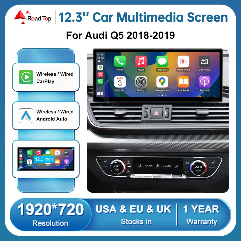 12.3'' Linux Touch Screen For Audi Q5 2018-2019 Car Radio Multimedia Display Wireless CarP | AUTOKITSHOP