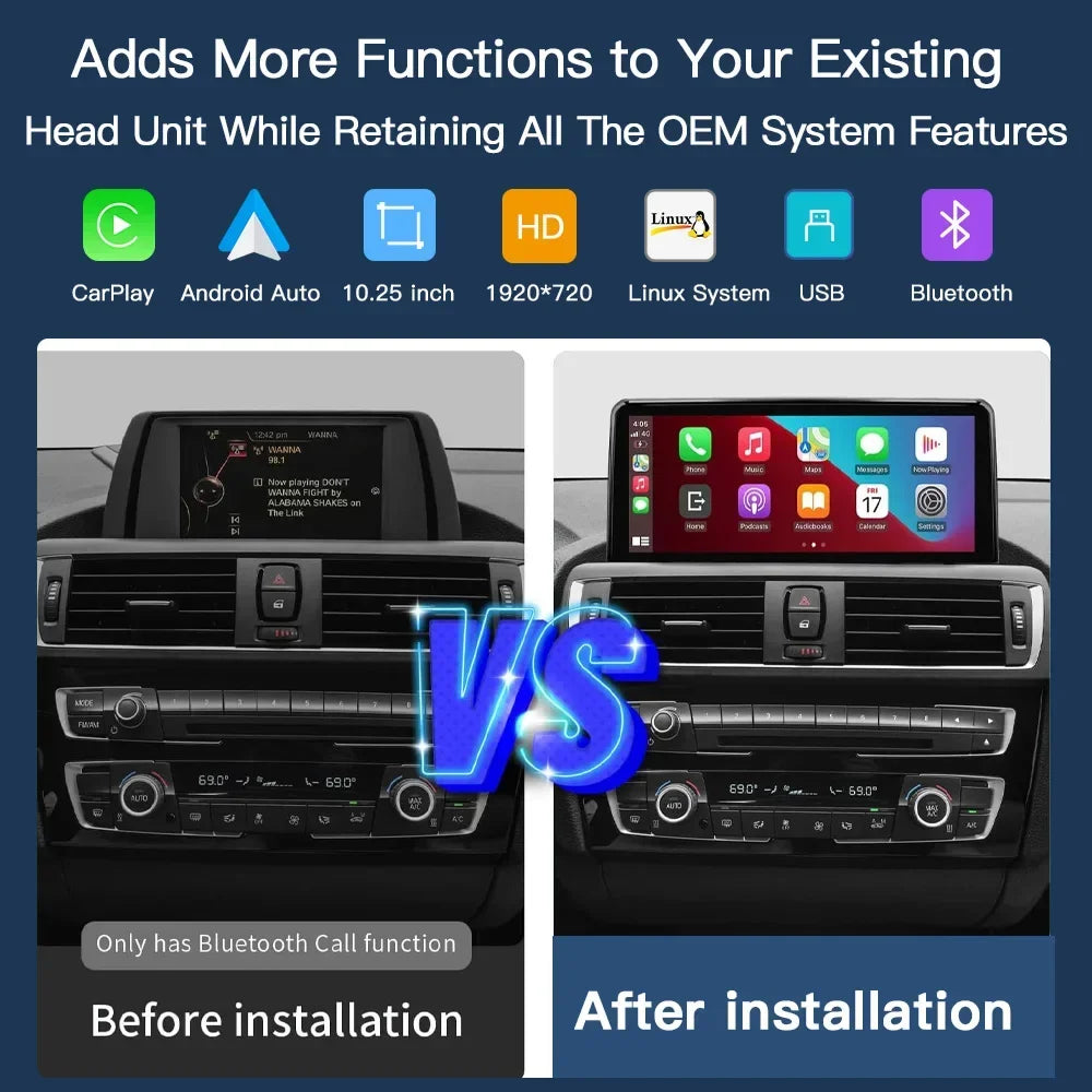 Wireless CarPlay and Android Auto 10.25 Inch Car Suitable for BMW 3 4 Series F30/F31/F32/F | AUTOKITSHOP