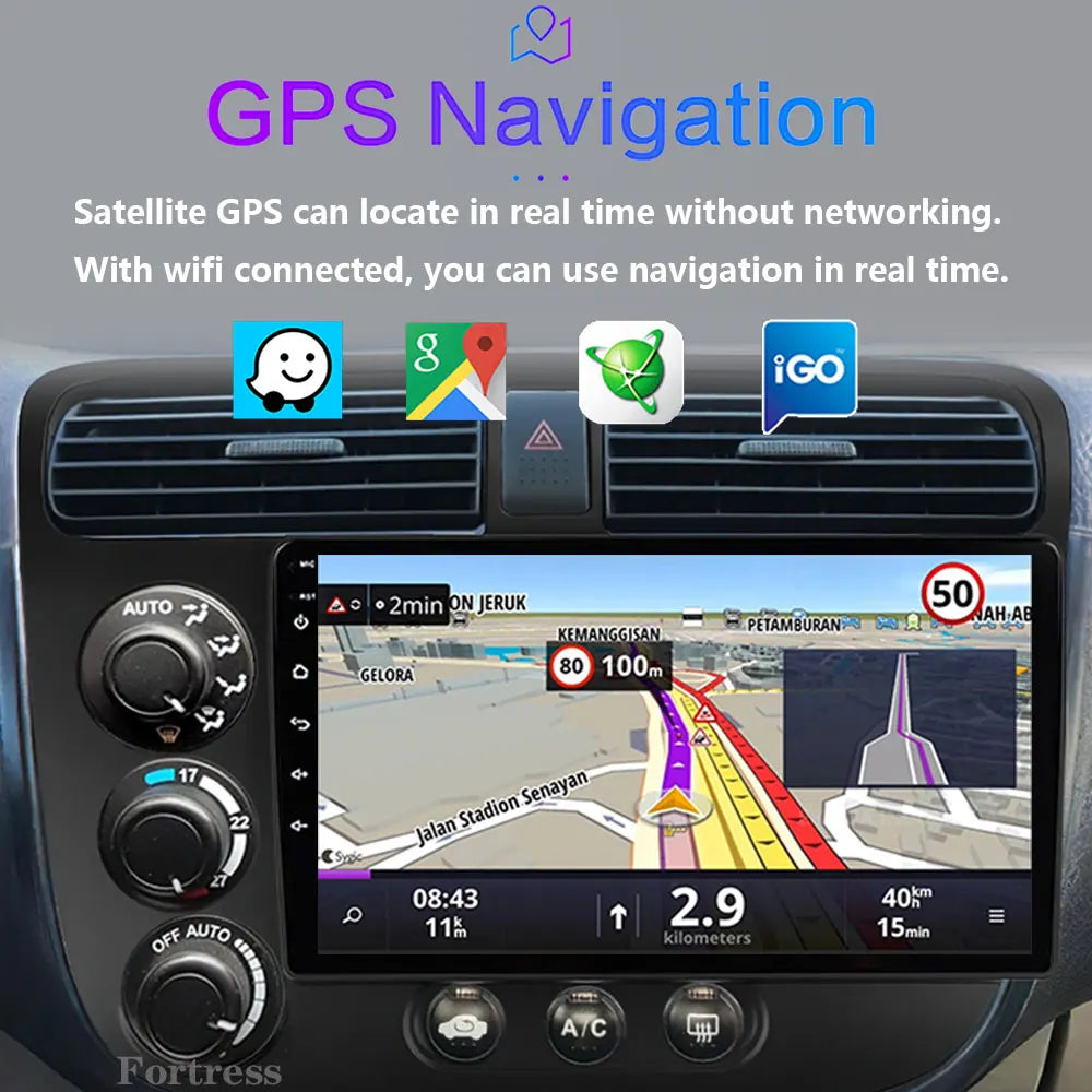 9”Android 16 Carplay Auto Car Radio Multimedia Player For Honda Civic 7 2000-2006 Navigati