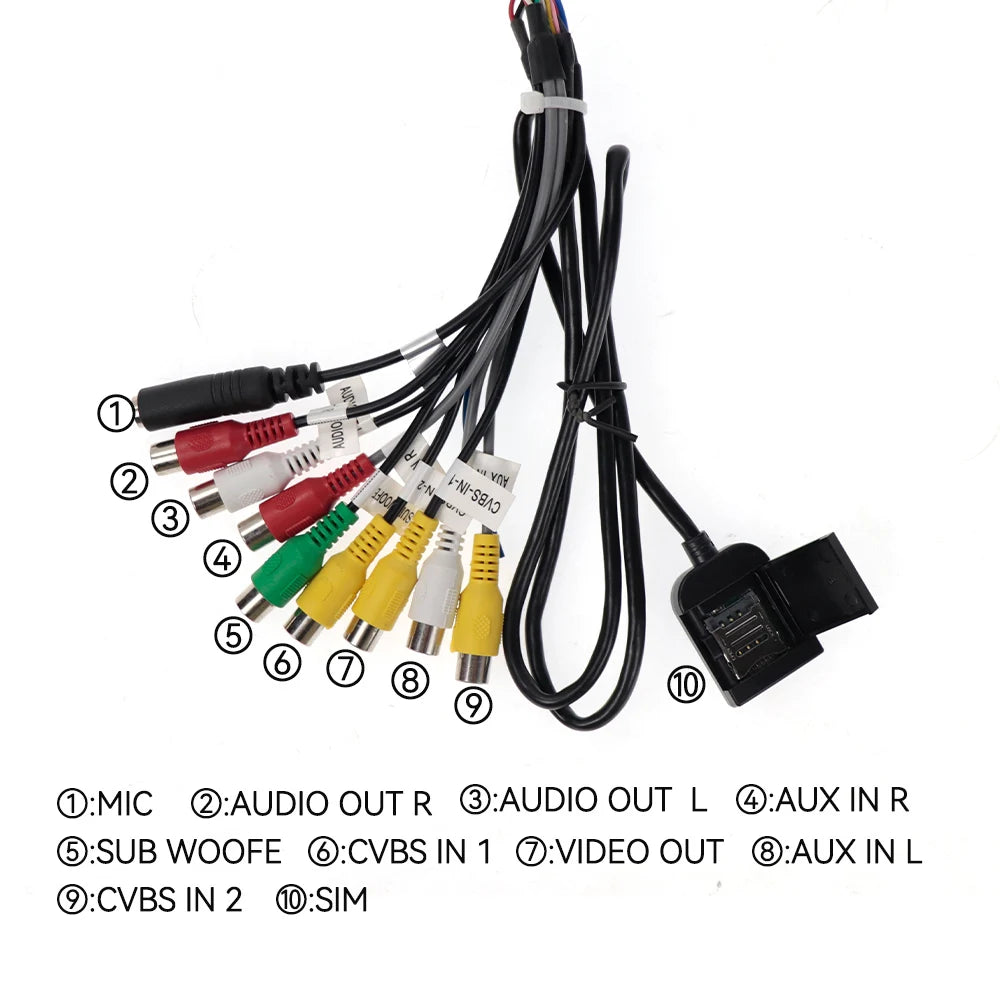 20 Pins Harness Cable With 4G SIM Slot Micrphone Input 4 Way RCA L/I Car Android Media Pla