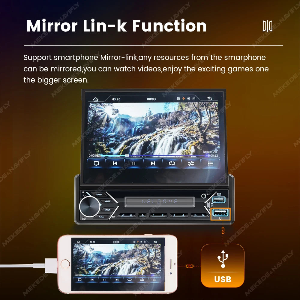 1Din 7inch Wireless Car-play Android Auto Car Stereo HD Retractable Screen Multimedia Vide | AUTOKITSHOP