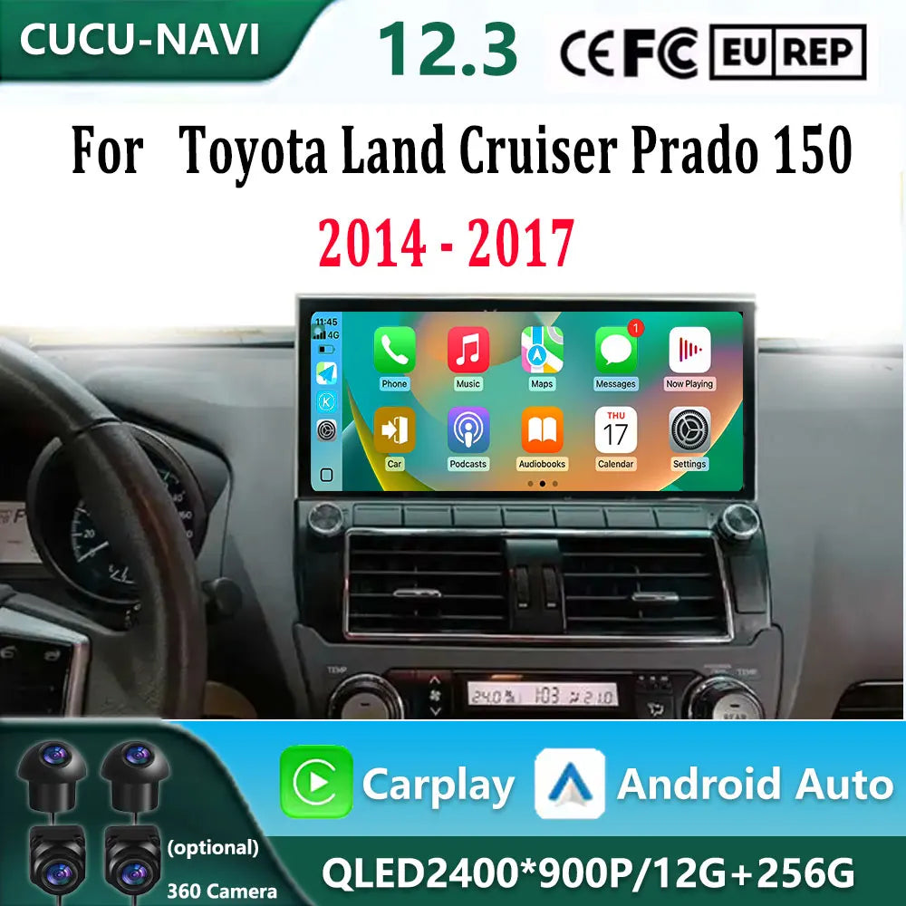 for Toyota Land Cruiser Prado 150 2014 - 2017 Android 14 Car Radio Video Multimedia Player | AUTOKITSHOP