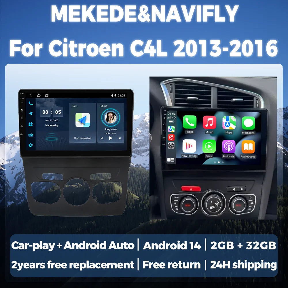 Wireless CARPLAY+AUTO Android 14 Autoradio For Citroen C4 C4L DS4 2012 - 2017 Car Intellig