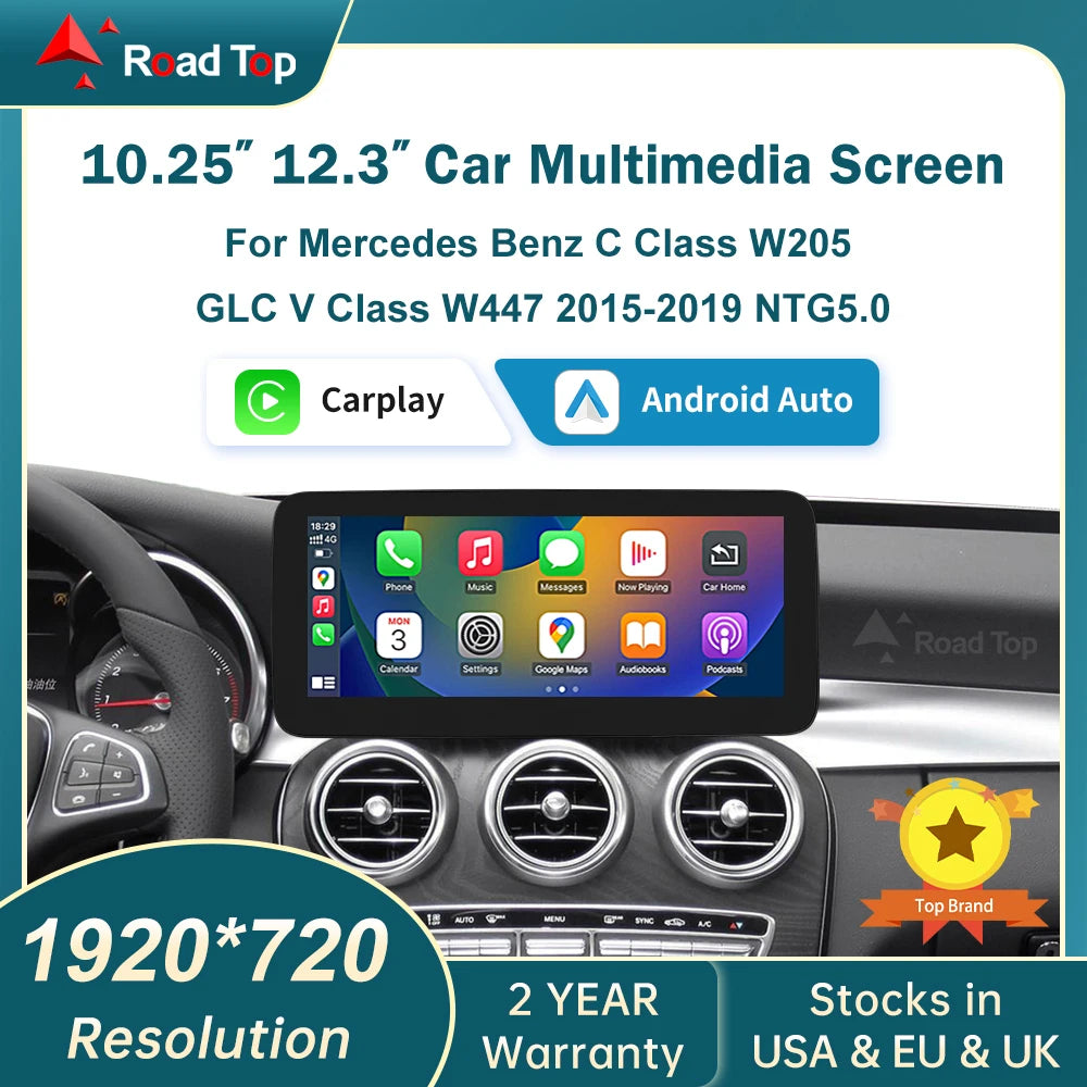 RoadTop Wireless CarPlay Multimedia 12.3 inch Ultra-thin Screen for Mercedes-Benz C Class