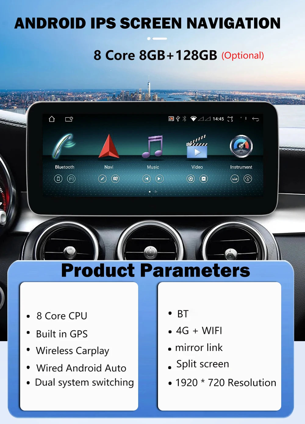 8.8 Inch Touch Screen For Benz C W204 2011 - 2014 Car Android Auto Carplay Monitors Multim